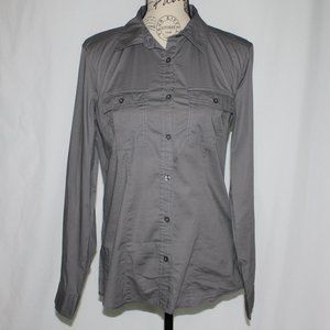Shade Clothing Women's Gray Grey Roll Cuff Blouse Top Dress Shirt size M